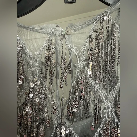 Lulus On a the Dance Floor Silver Sequin Fringe Shift Dress size Small - Picture 8 of 12